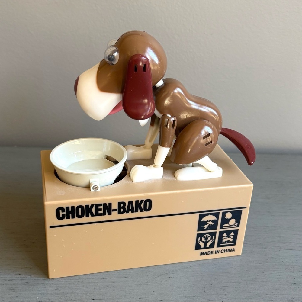 Choken-Bako Dog Munching Toy Piggy Coin Bank Brown White